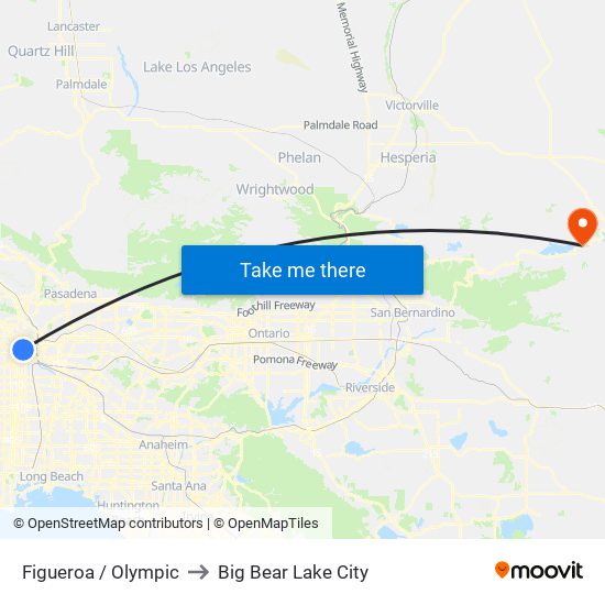 Figueroa / Olympic to Big Bear Lake City map