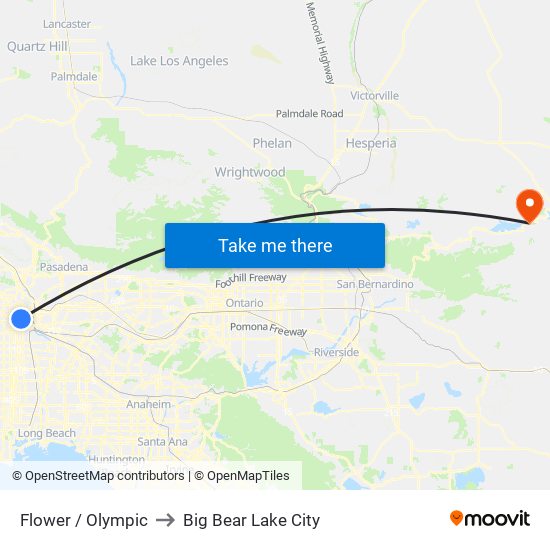 Flower / Olympic to Big Bear Lake City map