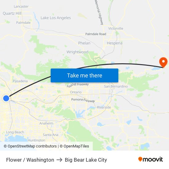 Flower / Washington to Big Bear Lake City map