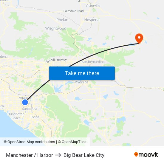 Manchester / Harbor to Big Bear Lake City map