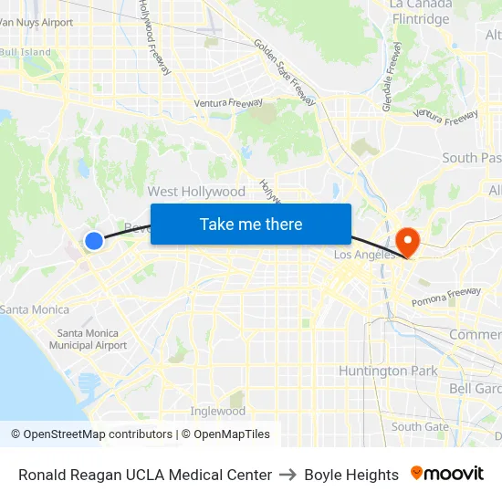 Ronald Reagan UCLA Medical Center to Boyle Heights map