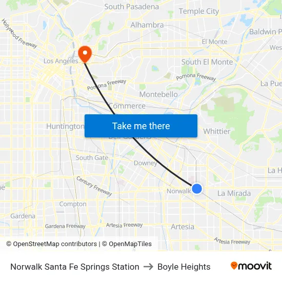 Norwalk Santa Fe Springs Station to Boyle Heights map