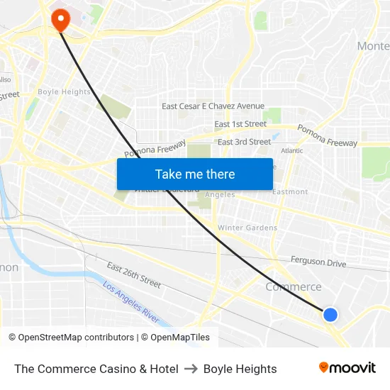 The Commerce Casino & Hotel to Boyle Heights map