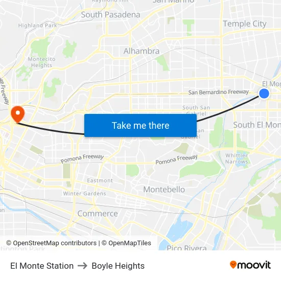 El Monte Station to Boyle Heights map