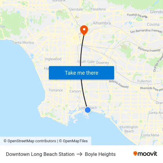 Downtown Long Beach Station to Boyle Heights map
