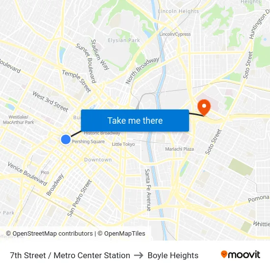 7th Street / Metro Center Station to Boyle Heights map