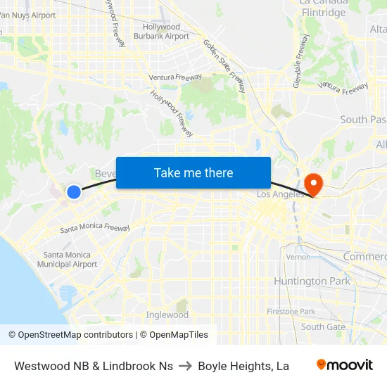 Westwood NB & Lindbrook Ns to Boyle Heights, La map
