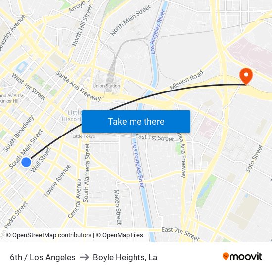 6th / Los Angeles to Boyle Heights, La map