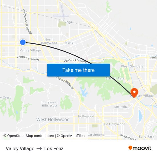 Valley Village, La to Los Feliz, La map