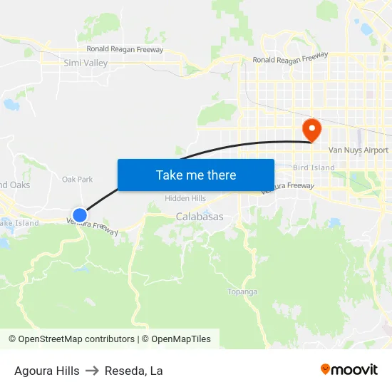 Agoura Hills to Reseda, La map