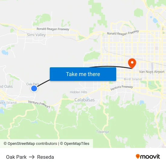 Oak Park to Reseda map