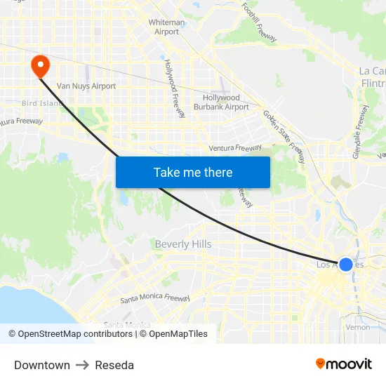 Downtown to Reseda map