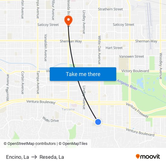 Encino, La to Reseda, La map