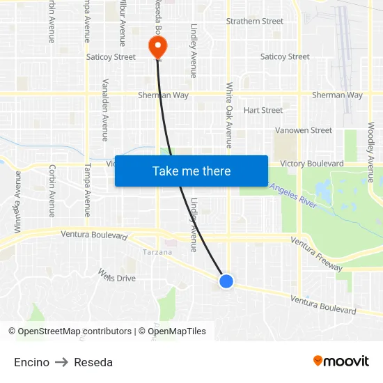 Encino to Reseda map