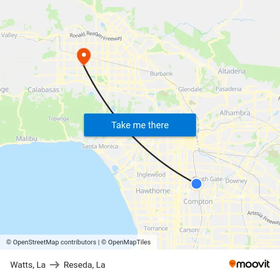 Watts to Reseda, La map