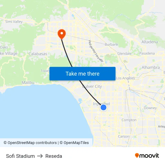 Sofi Stadium to Reseda map