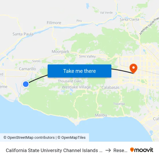California State University Channel Islands - Lot A3 to Reseda map
