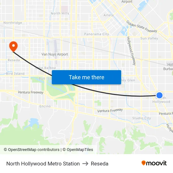 North Hollywood Metro Station to Reseda map