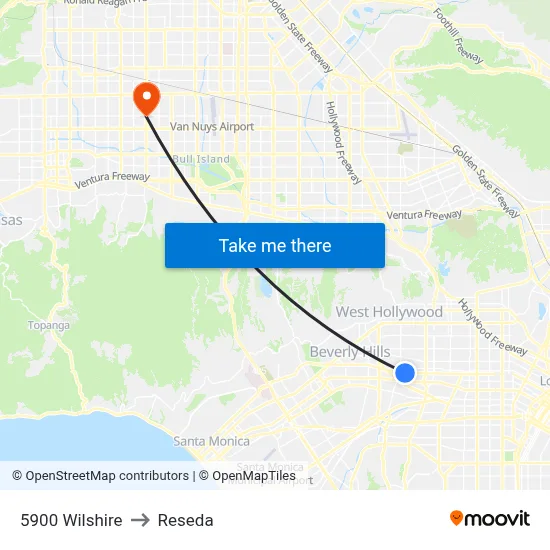 5900 Wilshire to Reseda map