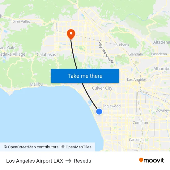 Los Angeles Airport LAX to Reseda map