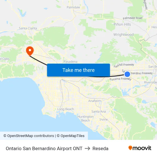 Ontario San Bernardino Airport ONT to Reseda map
