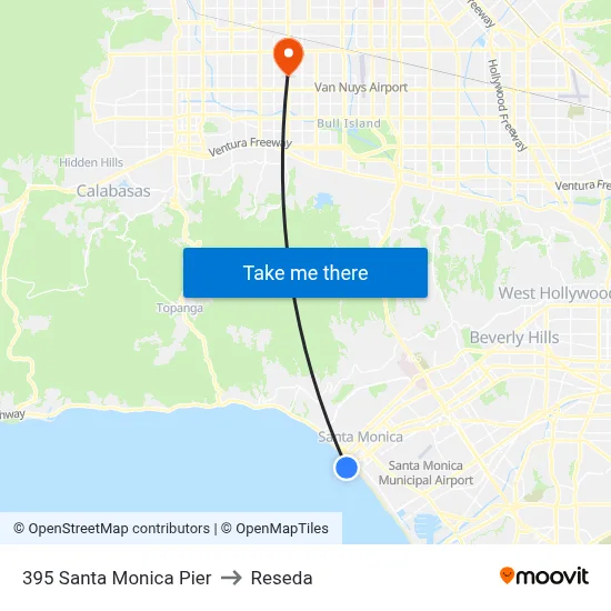 395 Santa Monica Pier to Reseda map