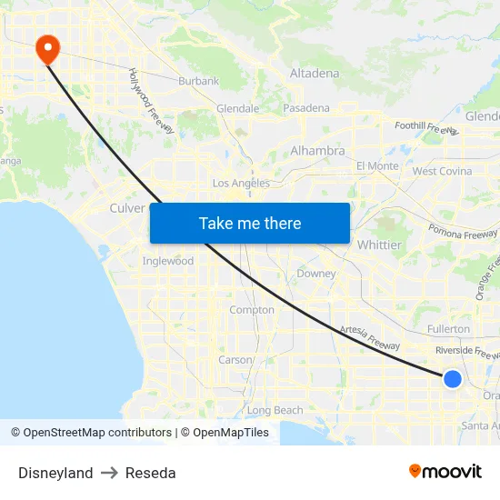 Disneyland to Reseda map
