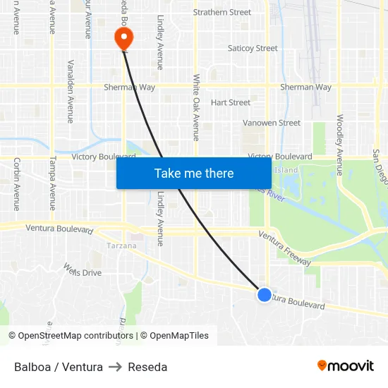 Balboa / Ventura to Reseda map