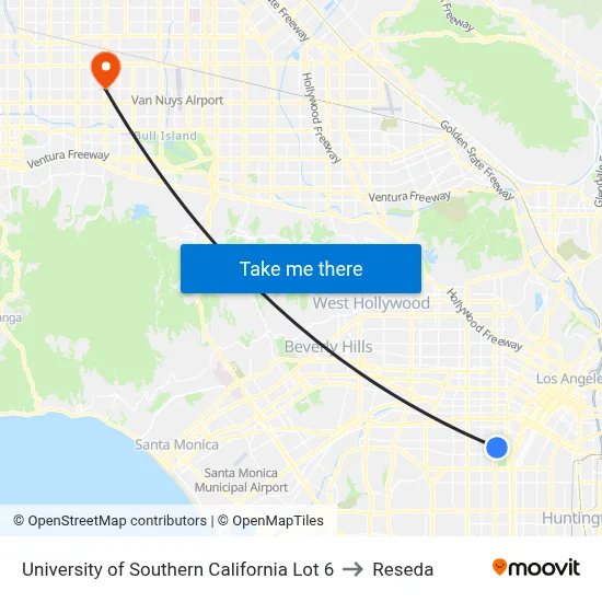 University of Southern California Lot 6 to Reseda map