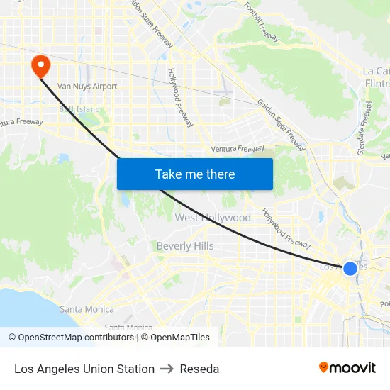 Los Angeles Union Station to Reseda map