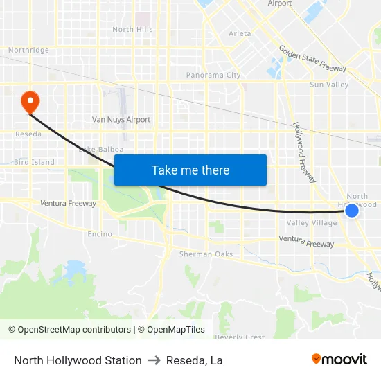 North Hollywood Station to Reseda, La map