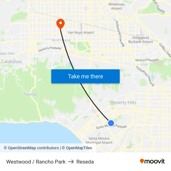 Westwood / Rancho Park to Reseda map