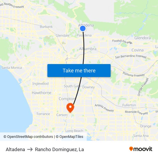 Altadena to Rancho Dominguez, La map
