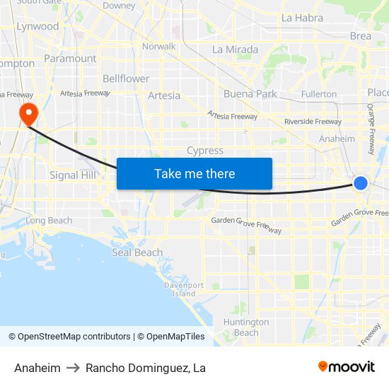 Anaheim to Rancho Dominguez, La map