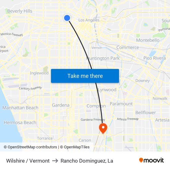 Wilshire / Vermont to Rancho Dominguez, La map