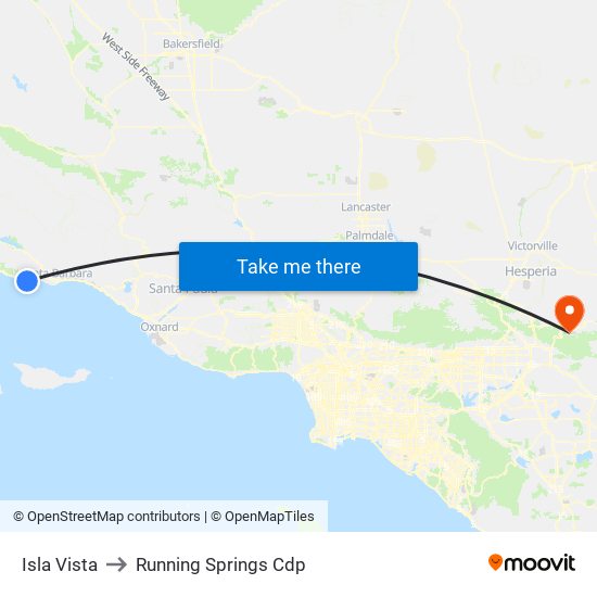 Isla Vista to Running Springs Cdp map