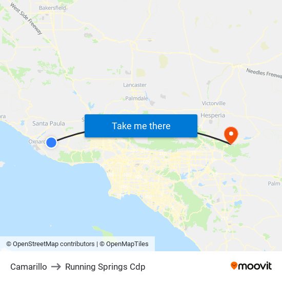 Camarillo to Running Springs Cdp map