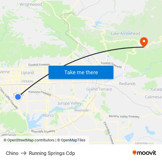 Chino to Running Springs Cdp map