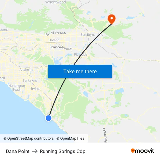 Dana Point to Running Springs Cdp map
