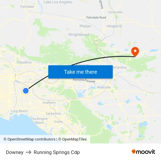 Downey to Running Springs Cdp map