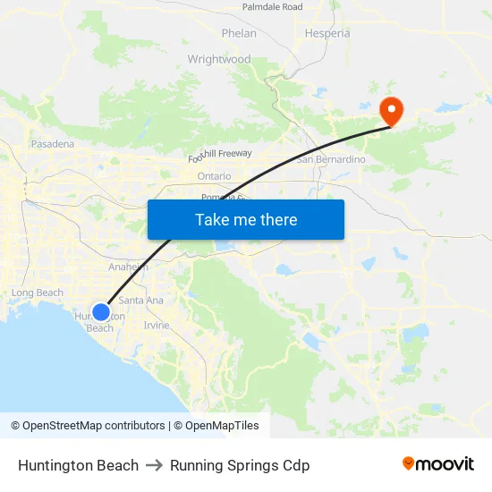 Huntington Beach to Running Springs Cdp map