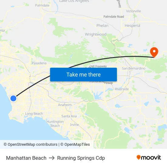 Manhattan Beach to Running Springs Cdp map