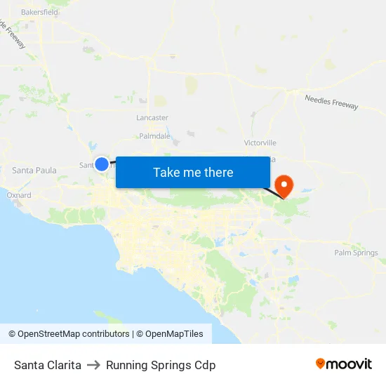 Santa Clarita to Running Springs Cdp map