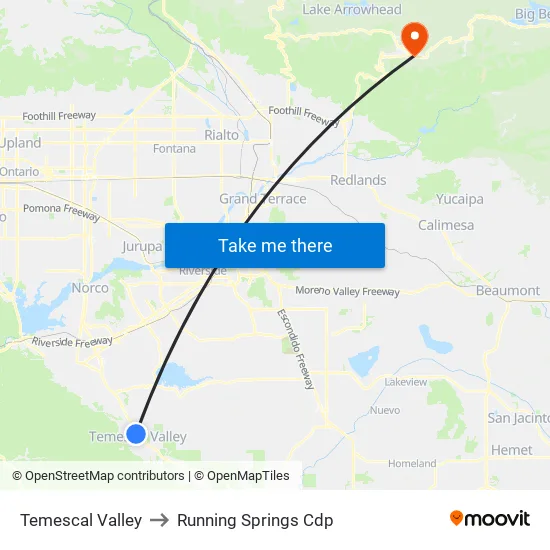 Temescal Valley to Running Springs Cdp map