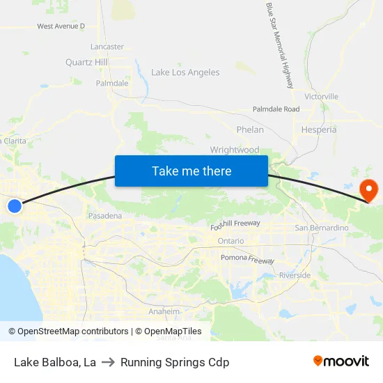Lake Balboa to Running Springs Cdp map