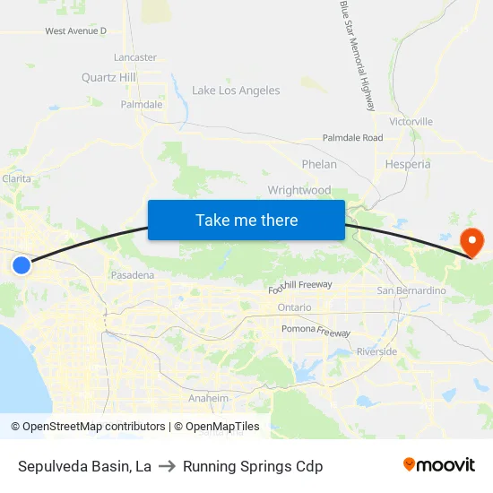 Sepulveda Basin to Running Springs Cdp map