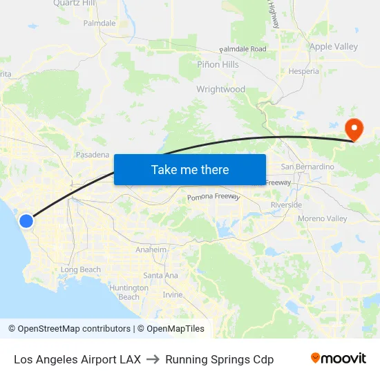 Los Angeles Airport LAX to Running Springs Cdp map