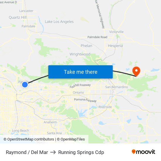 Raymond / Del Mar to Running Springs Cdp map