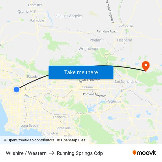 Wilshire / Western to Running Springs Cdp map