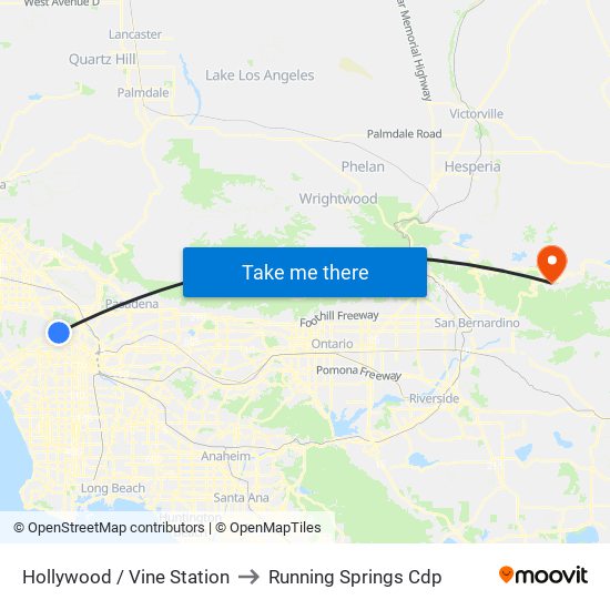 Hollywood / Vine Station to Running Springs Cdp map